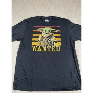 Star Wars "Wanted" Black Graphic T-shirt Men 2X Baby Yoda Tee by Mad Engine